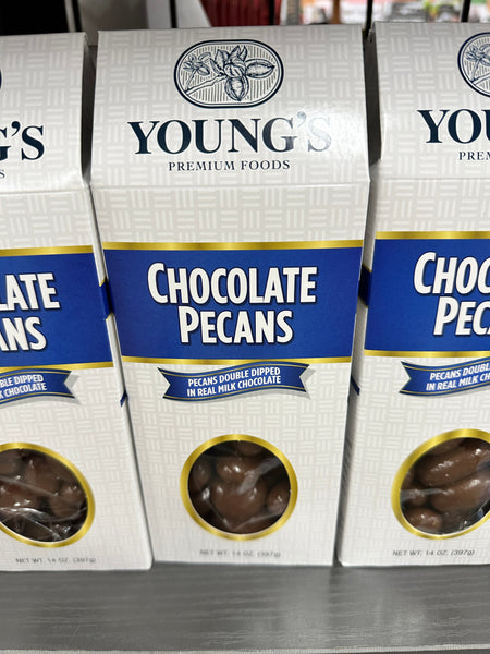 Young's Pecans 14oz Double Dipped Chocolate Pecan Gable Box